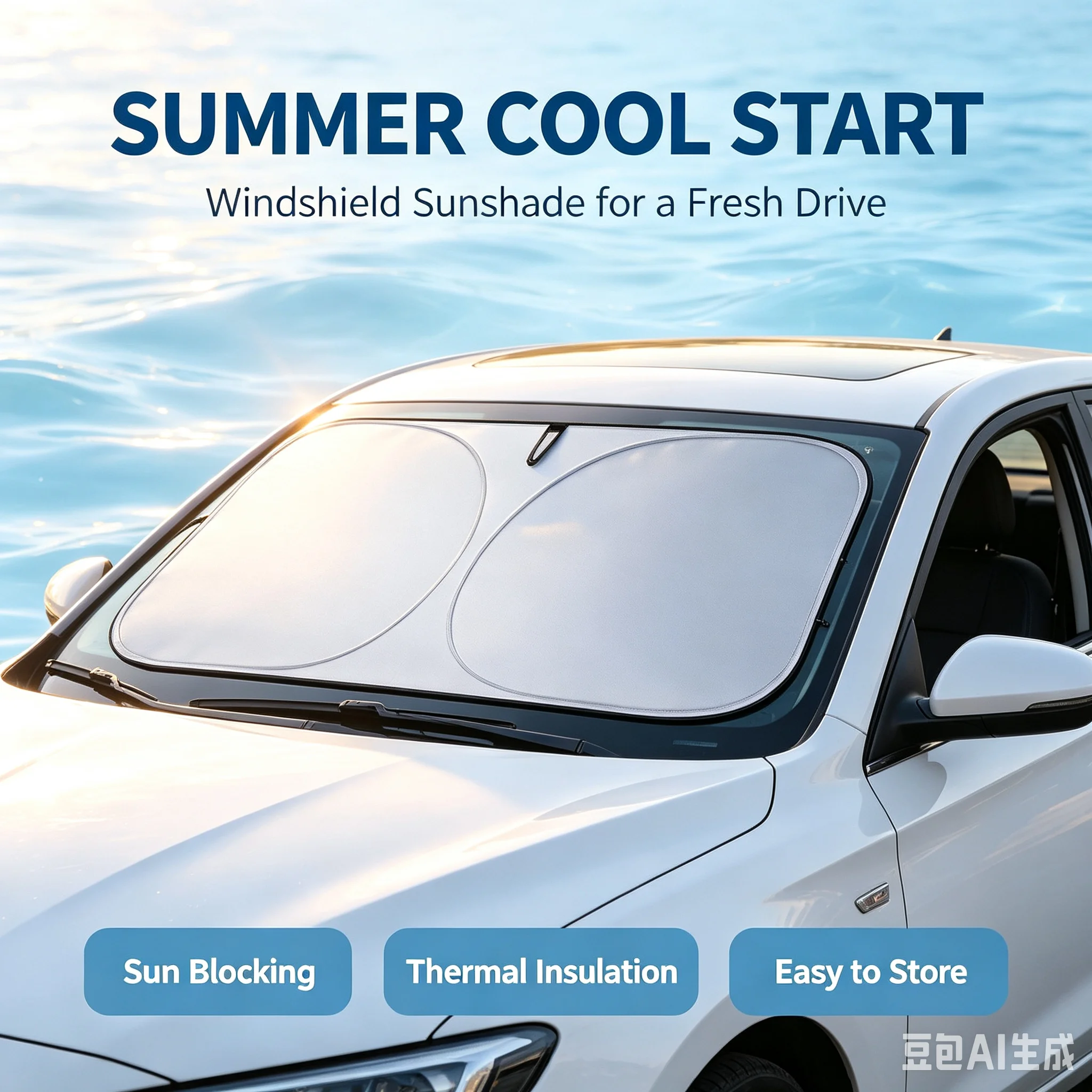 Windshield Sun Shade - 車のフロントガラス用折りたたみ式サンシェードカバー - UVカット＆室内冷却！