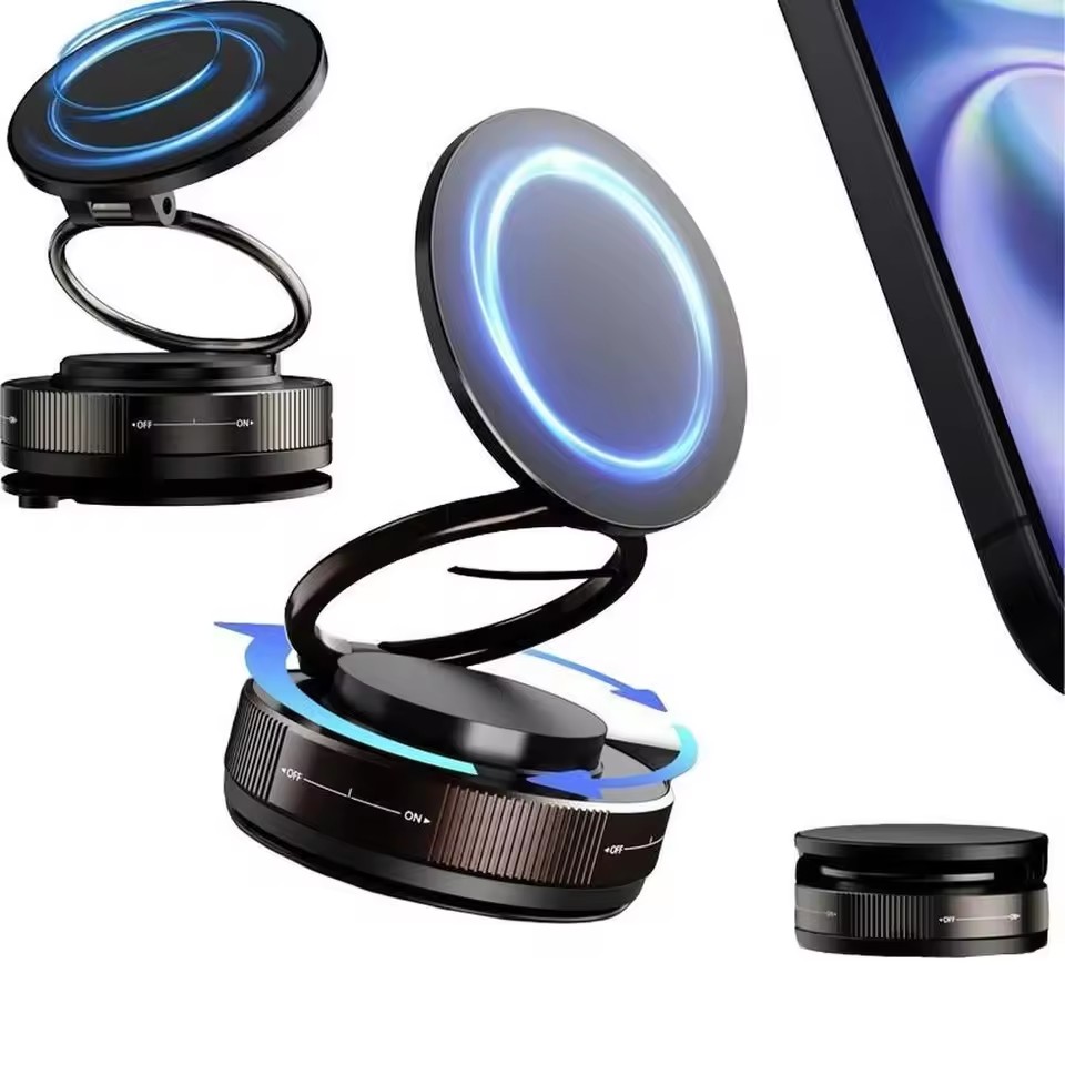 Car Vacuum - 2026年型 新しい車載用真空磁石式スマホホルダー - MagSafe対応、360度回転式吸盤式スマホマウント ° 回転式ポータブル強力マグネットスタンド