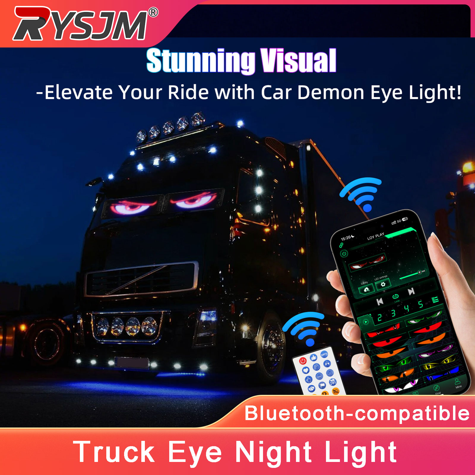 Car Led Light - 車のフロントガラス用LEDデビルアイライト、アニメーションLEDマトリックスピクセルパネルサイン、デーモン装飾デジタルディスプレイライト、アプリ対応