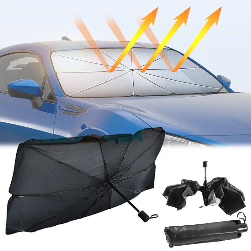 Windshield Sun Shade - 車用サンシェード、折りたたみ式傘型サンシェード/カバー（ほとんどの車に対応）、反射型サンシェード（車のフロントガラス用）