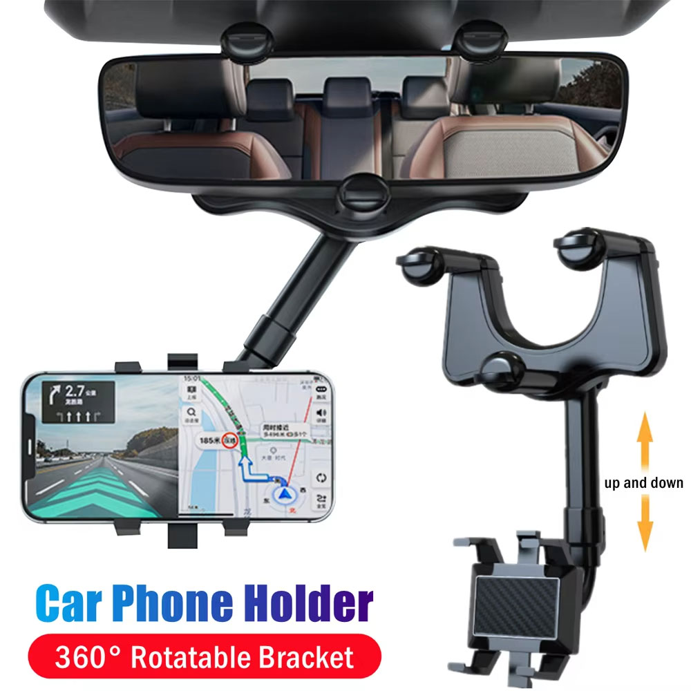 Car Mirror - 調整可能な車のバックミラー電話ホルダー 360 ° 格納式携帯電話ホルダークリップ電話 GPS サポート携帯電話マウントスタンド