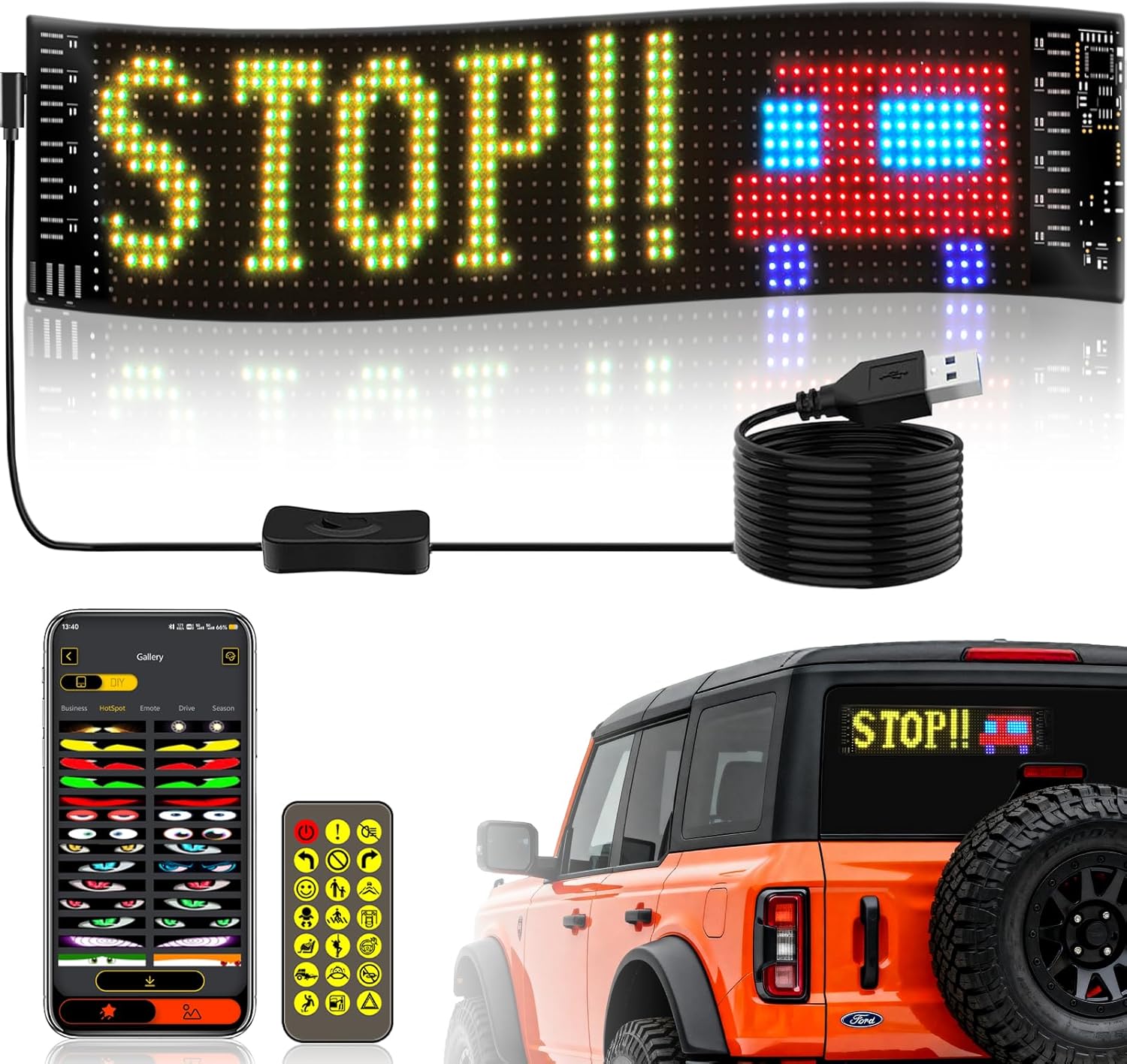 Car Led Light - LEDカーサイン フレキシブルLEDマトリックスパネル 5V USB LEDライトサイン 車用
