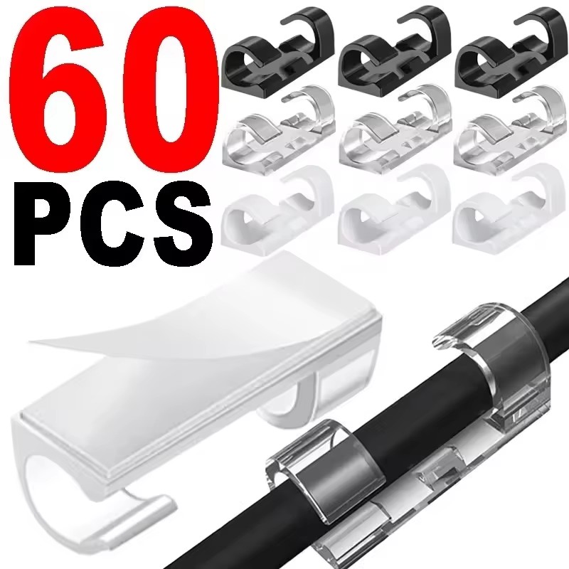 Car Cable Organizer - ケーブルクリップ、配線整理用、コードホルダー、自己粘着式ケーブルマネージャー、固定クリップ、コード巻き取り器。家庭、オフィス、車内での使用に。