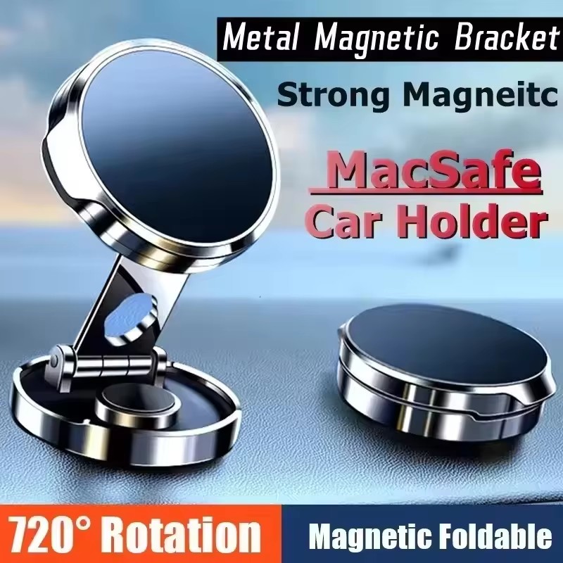 Car Phone Holder - 丸型折りたたみ式マグネットカーホルダー 360度回転式携帯電話ブラケットマウント 強力マグネット対応 iPhone/Samsungスタンド用