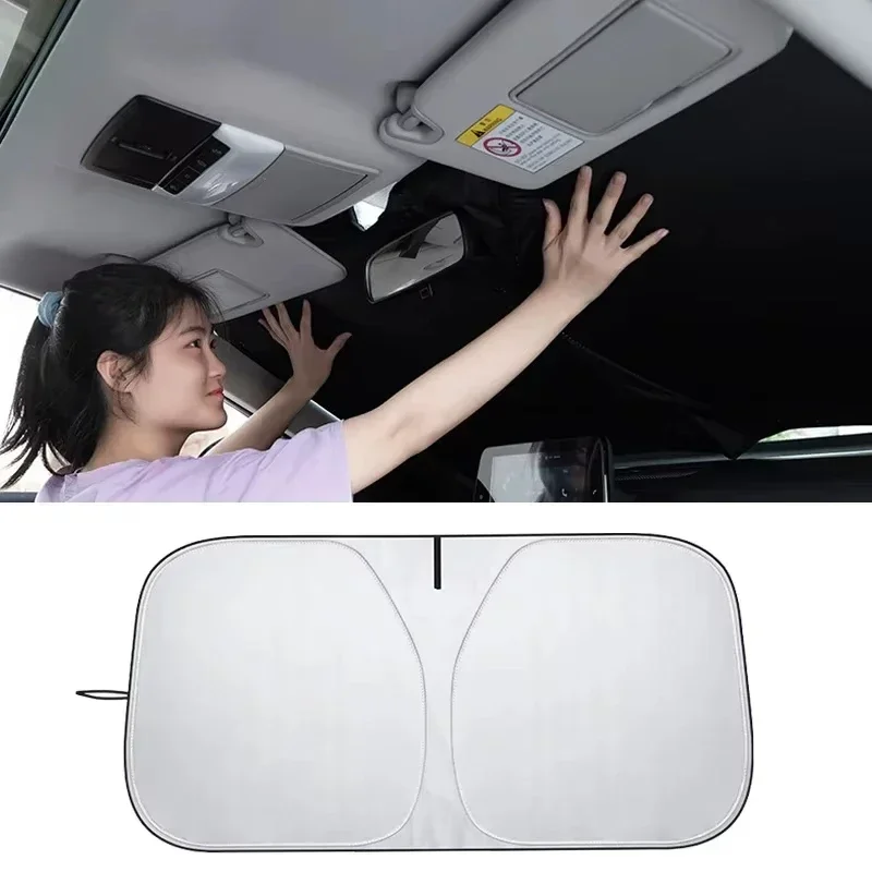 Windshield Sun Shade - 夏用車フロントウィンドウサンシェードカバー、サンシェード、フロントガラスバイザー、折りたたみ式自動UV保護スタイリング