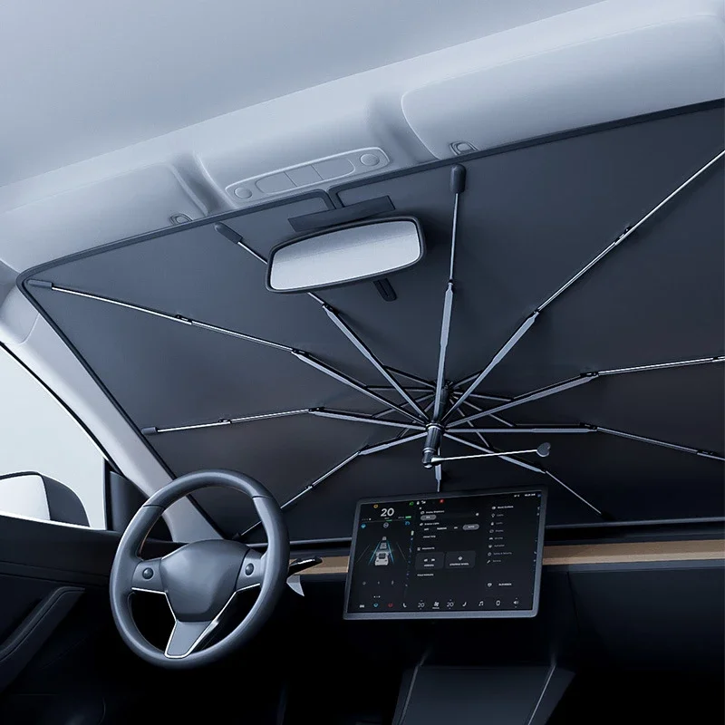 Windshield Sun Shade - 車用傘型フロントガラスサンシェード、折りたたみ式日よけ、UVカット・断熱携帯用プロテクター、パラソル