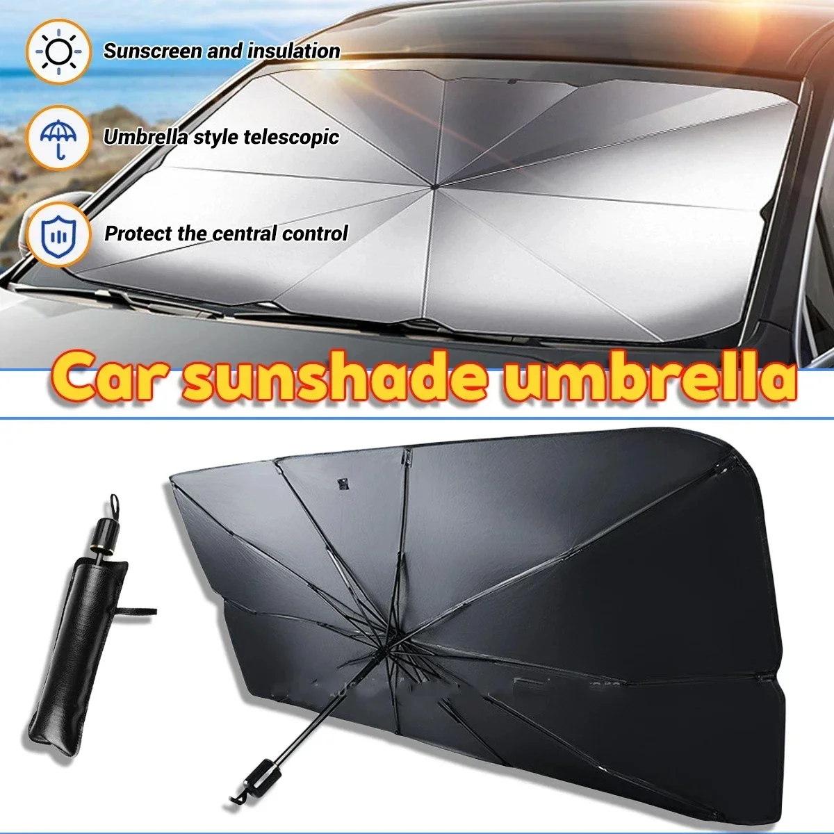 車用傘型サンシェード、フロントガラス用フロントカバー、折りた - Windshield Sun Shade のレビューと価格
