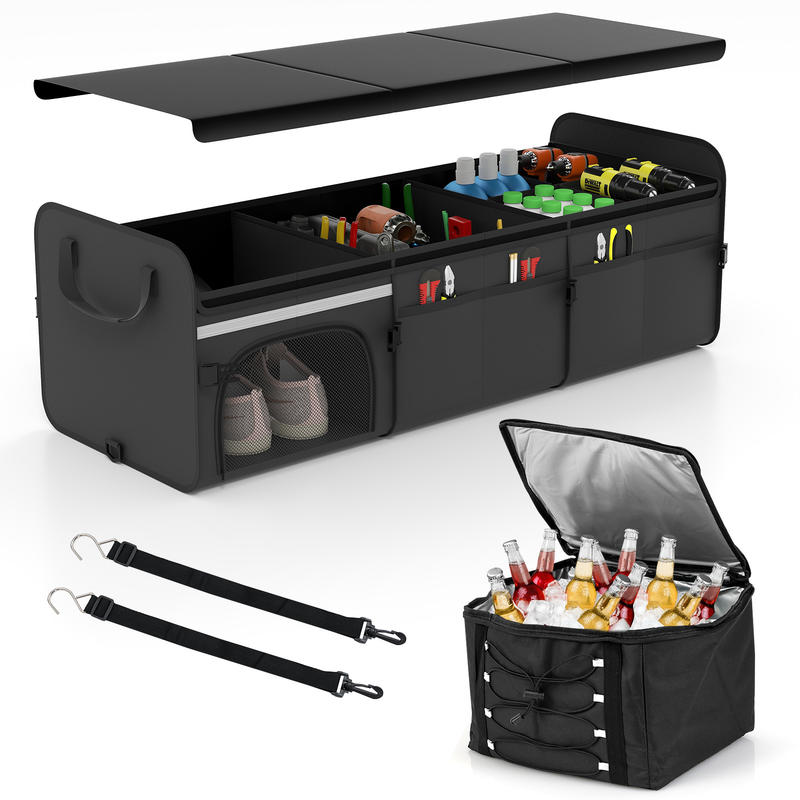 18 ガロン車用トランクオーガナイザー 蓋付き 3コンパート - Car Organizer のレビューと価格