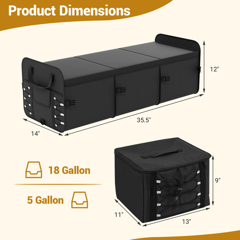 18 ガロン車用トランクオーガナイザー 蓋付き 3コンパート - Car Organizer のレビューと価格