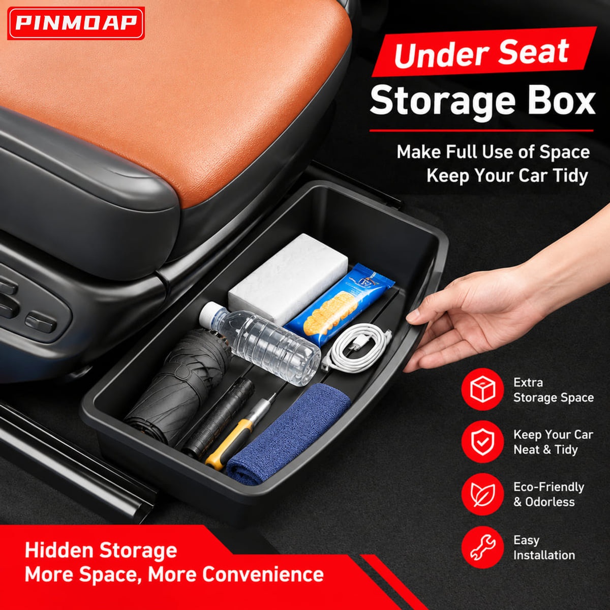 PINMOAP 車用シート下収納トレイ、ブラック、プラスチッ - Car Cable Organizer のレビューと価格