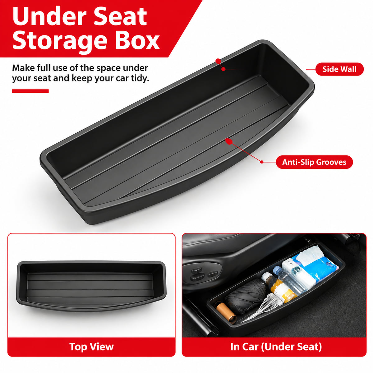 PINMOAP 車用シート下収納トレイ、ブラック、プラスチッ - Car Cable Organizer のレビューと価格