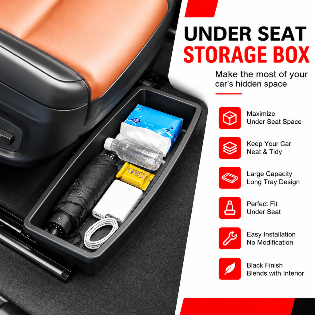 PINMOAP 車用シート下収納トレイ、ブラック、プラスチッ - Car Cable Organizer のレビューと価格