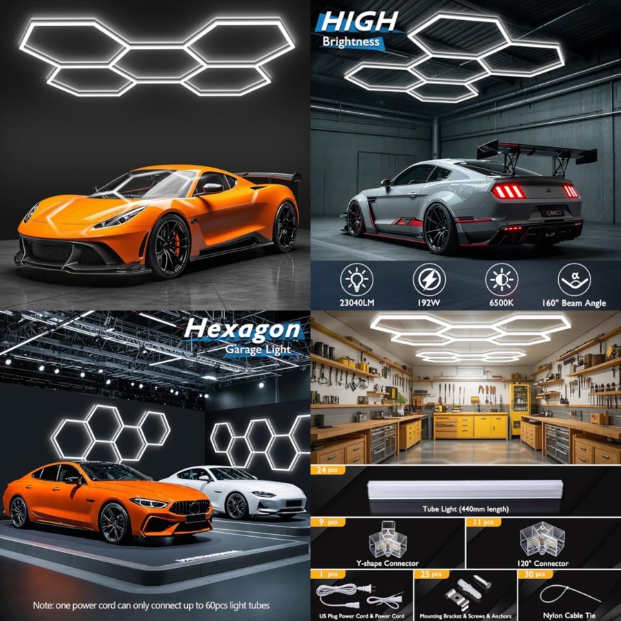 六角形ガレージライト、LEDハニカムライト天井照明、192W - Car Led Light のレビューと価格