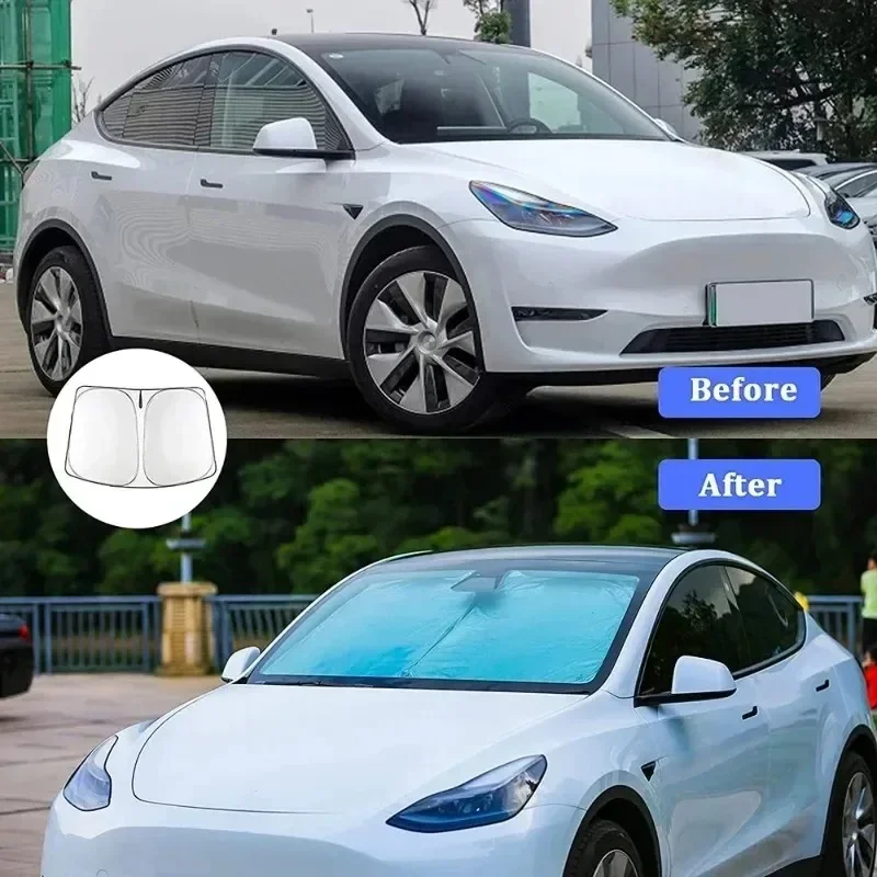 テスラモデル Y ジュニパー車のフロントガラスサンシェードカ - Windshield Sun Shade のレビューと価格